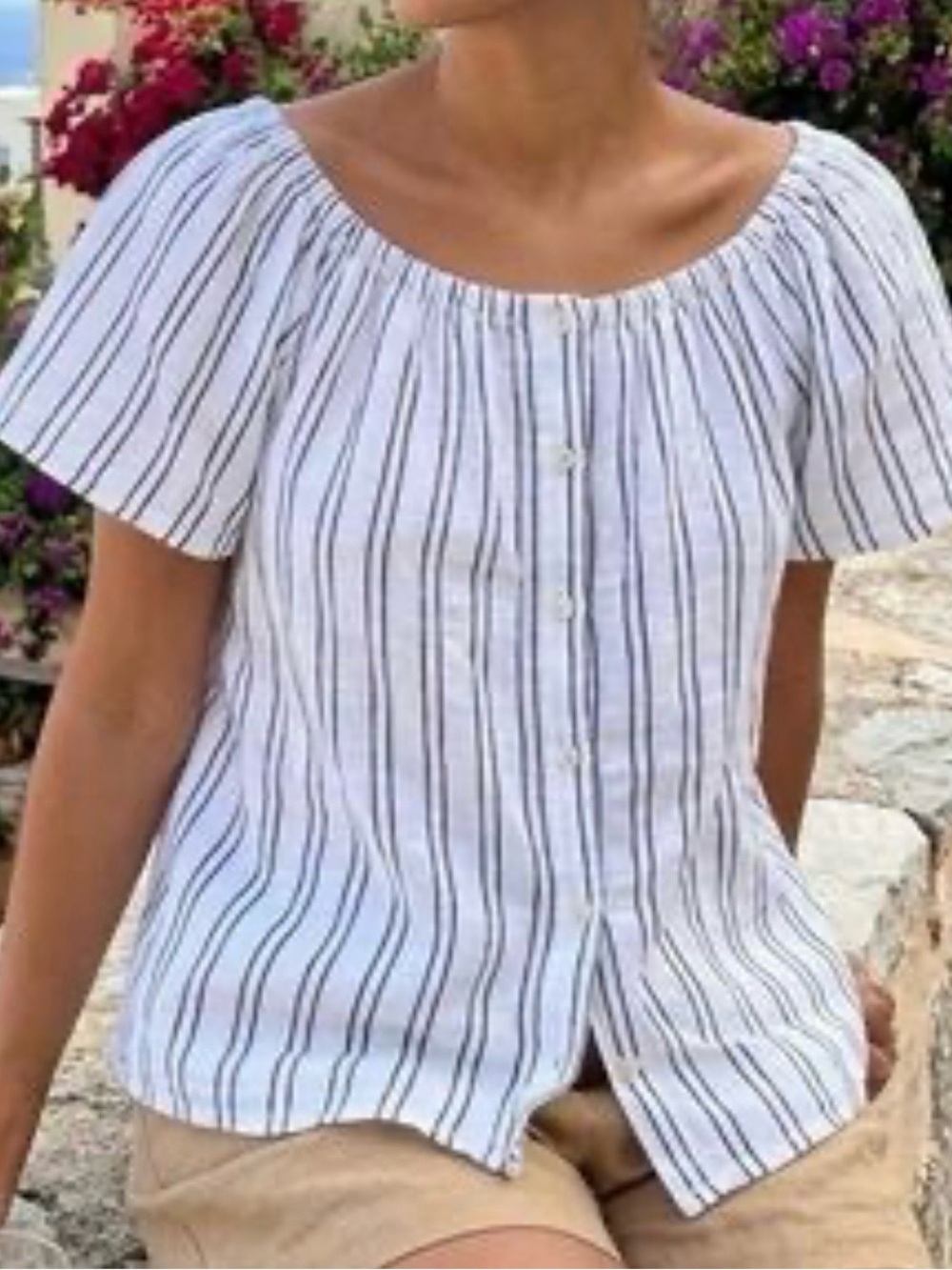 Terzo Millennio 100% linen wood Bouton down off shoulder size large